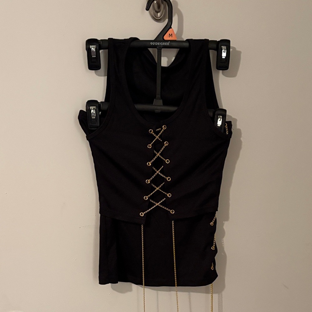 Black Chain-Detail Mini Skirt Set